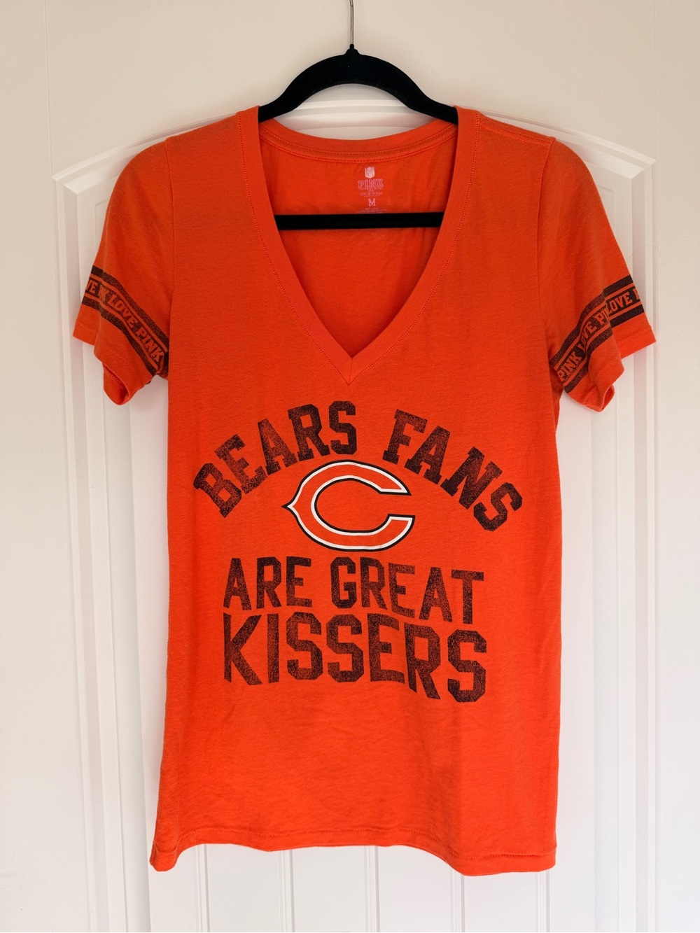 PINK Victoria's Secret Orange Chicago Bears V-Neck Fan Tee